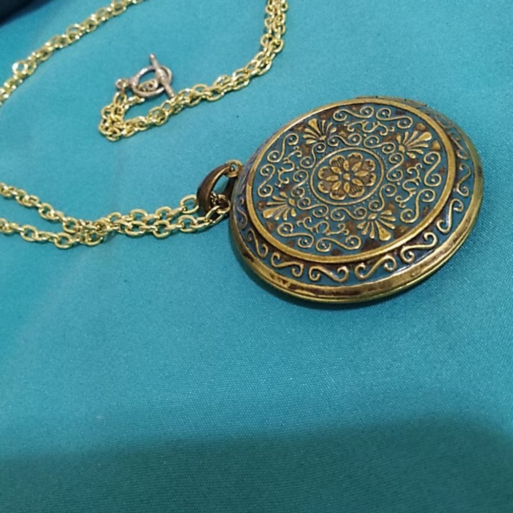 Long, Teal and Gold Locket